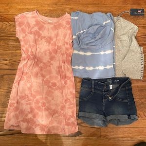 Girls (8-10) Vineyard Vines long-sleeve (2) tops, (1) Old Navy (10-12), shorts
